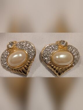 Gold-Tone Pearl & Crystal Clip-On Earrings - Classic Women's Jewelry
